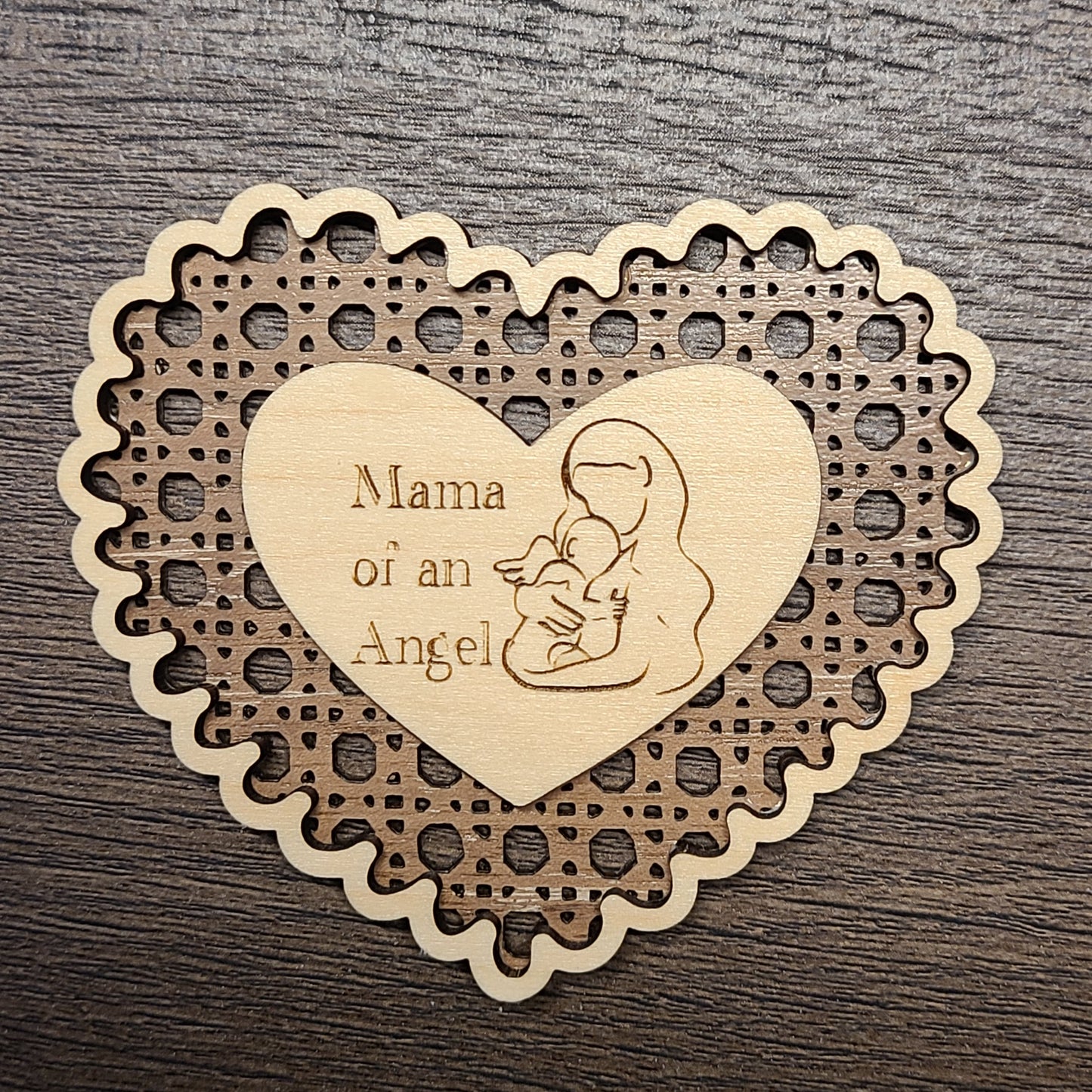 Mom & Angel baby ornaments, wood