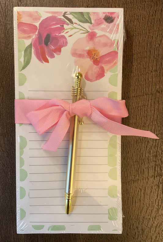 Notepad with pen: Floral (Pink, Green)